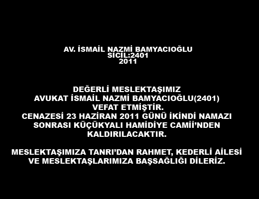 ismail Nazmi Bamyacıoğlu Vefat